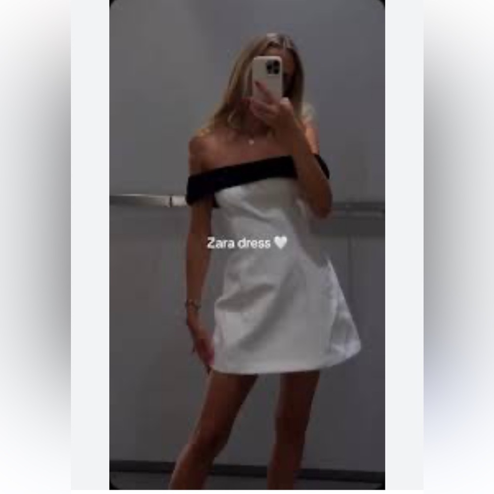 Zara Elegant Off-Shoulder Black and White Dress